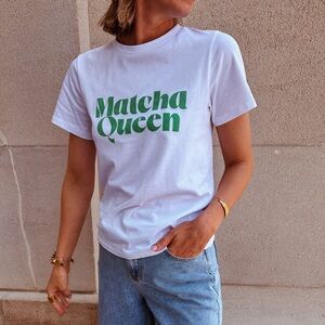 Easy Clothes White T-Shirt with Green 'Matcha Queen' Print